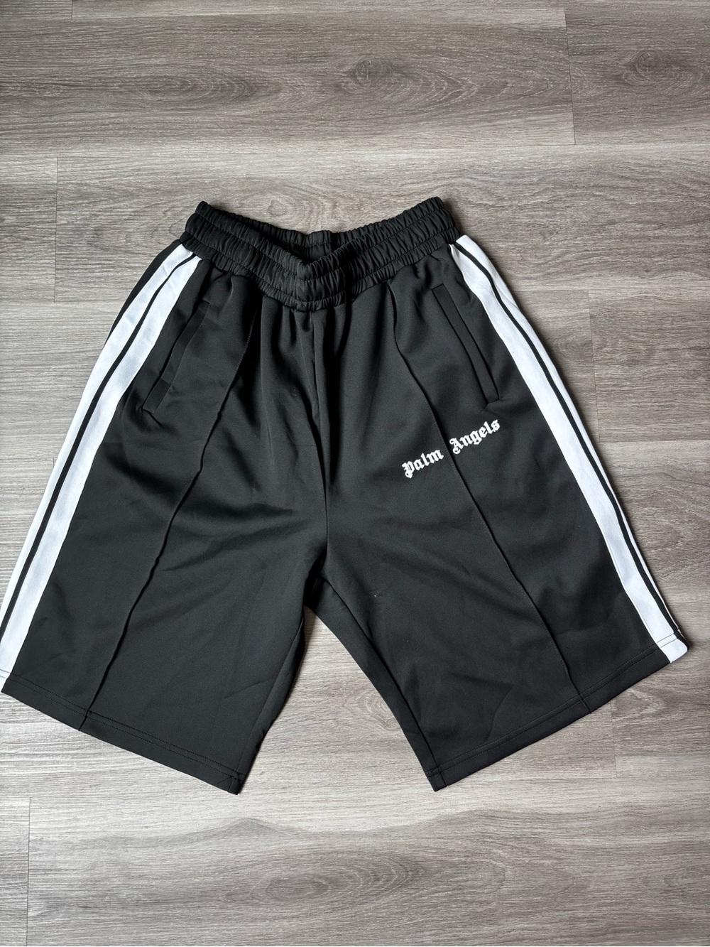 Palm Angels Men’s Black Athletic Shorts with White Side Stripes